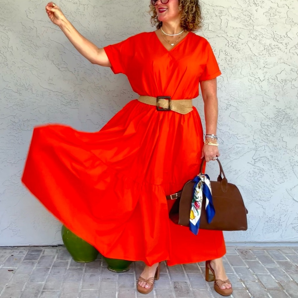 STYLEWE Orange V-Neck Maxi Dress
